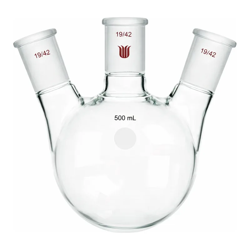 Merck Synthware three neck round bottom flask with angled side necks
