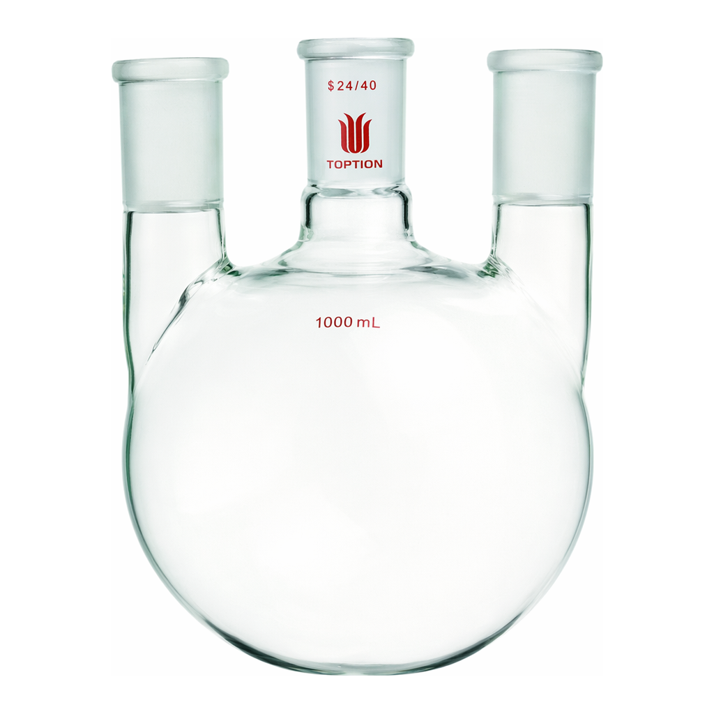 Merck Synthware three neck round bottom flask with vertical side necks