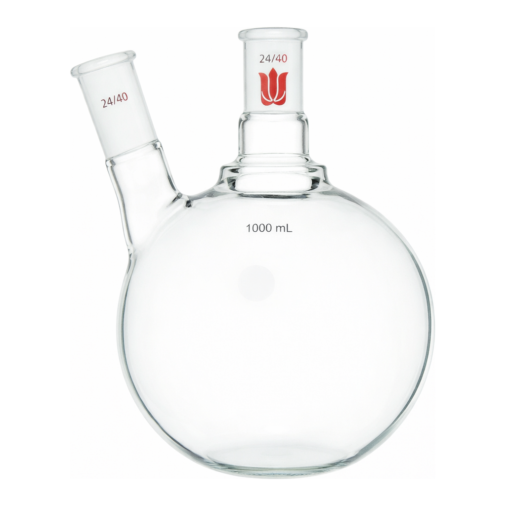 Merck Synthware two neck round bottom flask with angled side neck