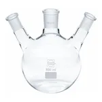 Merck Quickfit three-neck round-bottom flasks with angled necks