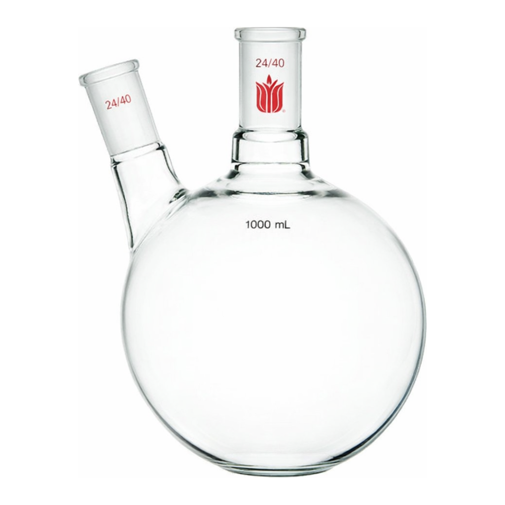 Merck Synthware two neck round bottom flask with angled side neck