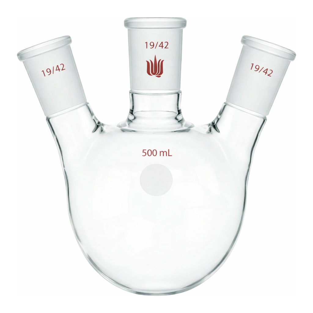 Merck Synthware three neck round bottom flask with angled side necks