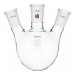 Merck Synthware three neck round bottom flask with angled side necks