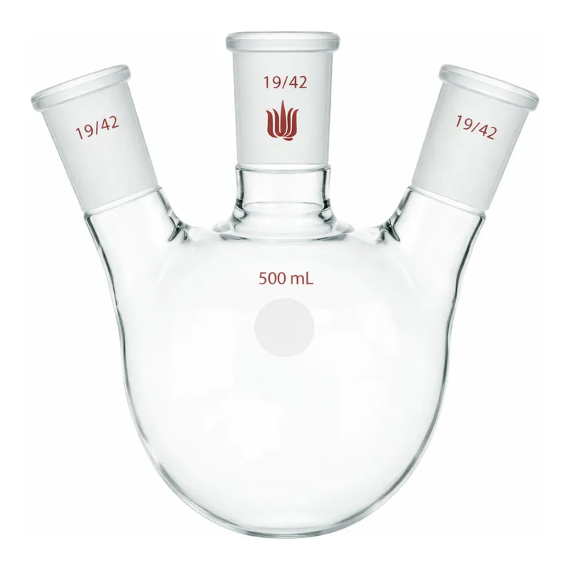 Merck Synthware three neck round bottom flask with angled side necks