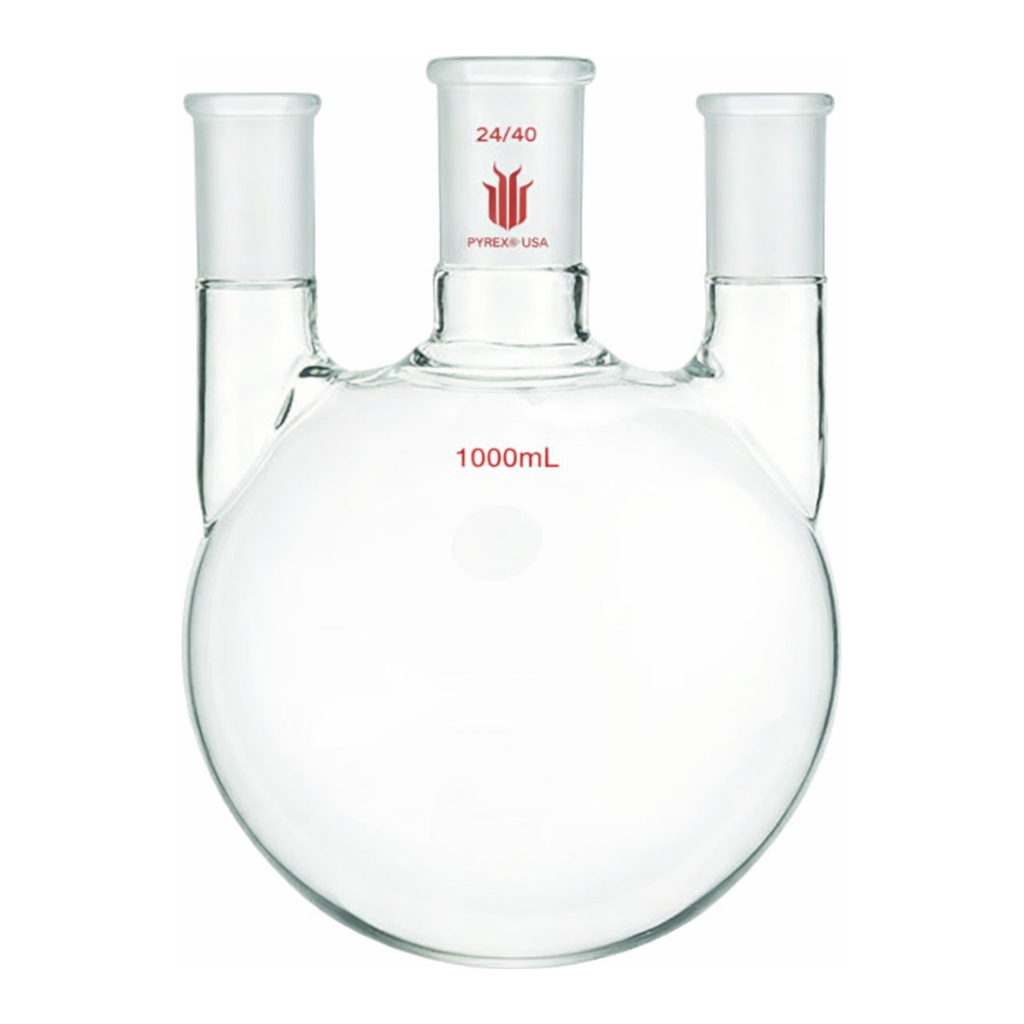 Merck Synthware three neck round bottom flask with vertical side necks