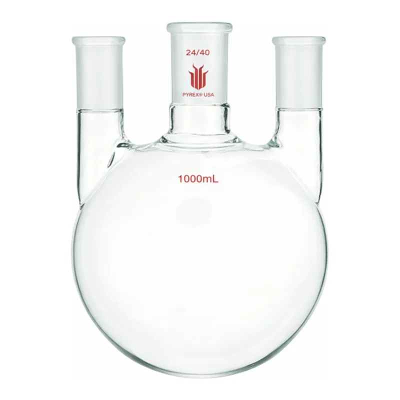 Merck Synthware three neck round bottom flask with vertical side necks