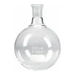 Merck Pyrex round-bottom boiling flask, short neck