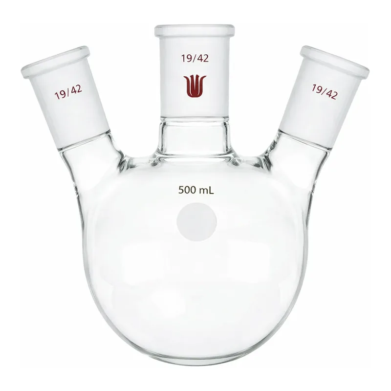 Merck Synthware three neck round bottom flask with angled side necks