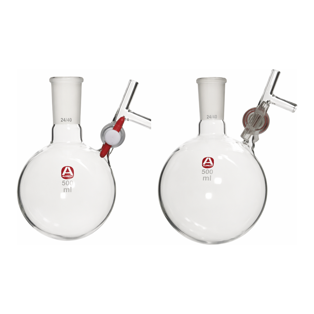 Merck Aldrich round-bottom storage flask with stopcock-equipped septum-inlet