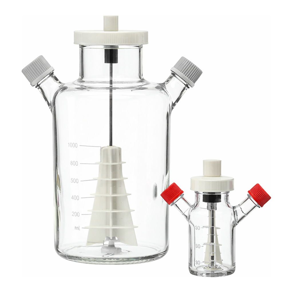 Merck Corning ProCulture glass spinner flask complete, baffled, angled sidearms