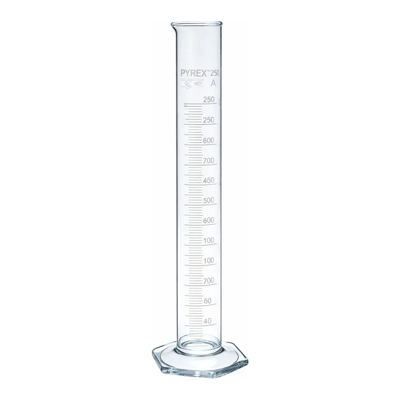 Merck Pyrex Measuring cylinder with spout, class A with white graduations