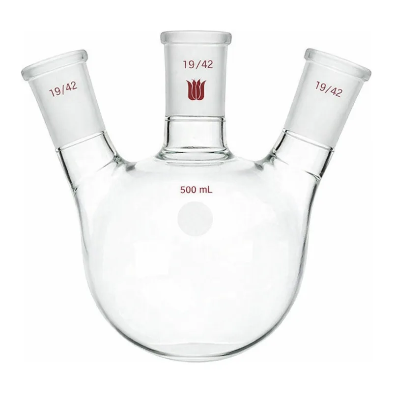 Merck Synthware three neck round bottom flask with angled side necks