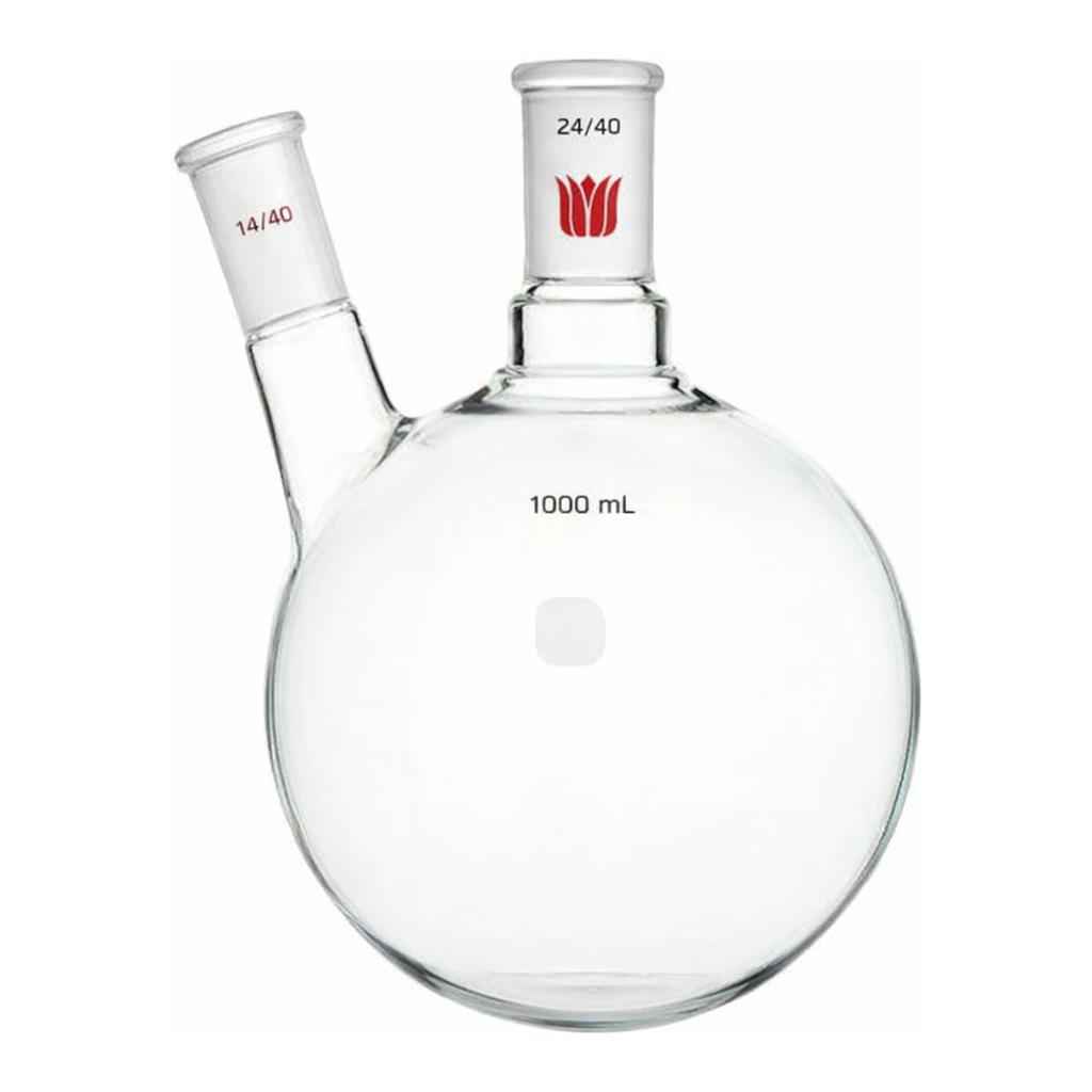 Merck Synthware two neck round bottom flask with angled side neck