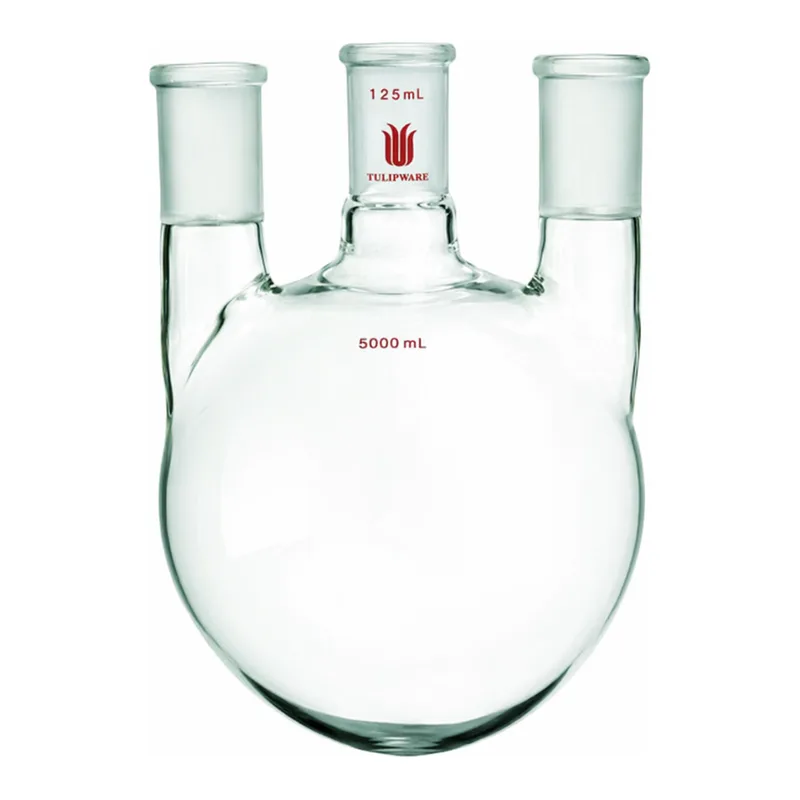 Merck Synthware three neck round bottom flask with vertical side necks