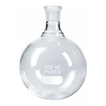 Merck Pyrex round-bottom boiling flask, short neck