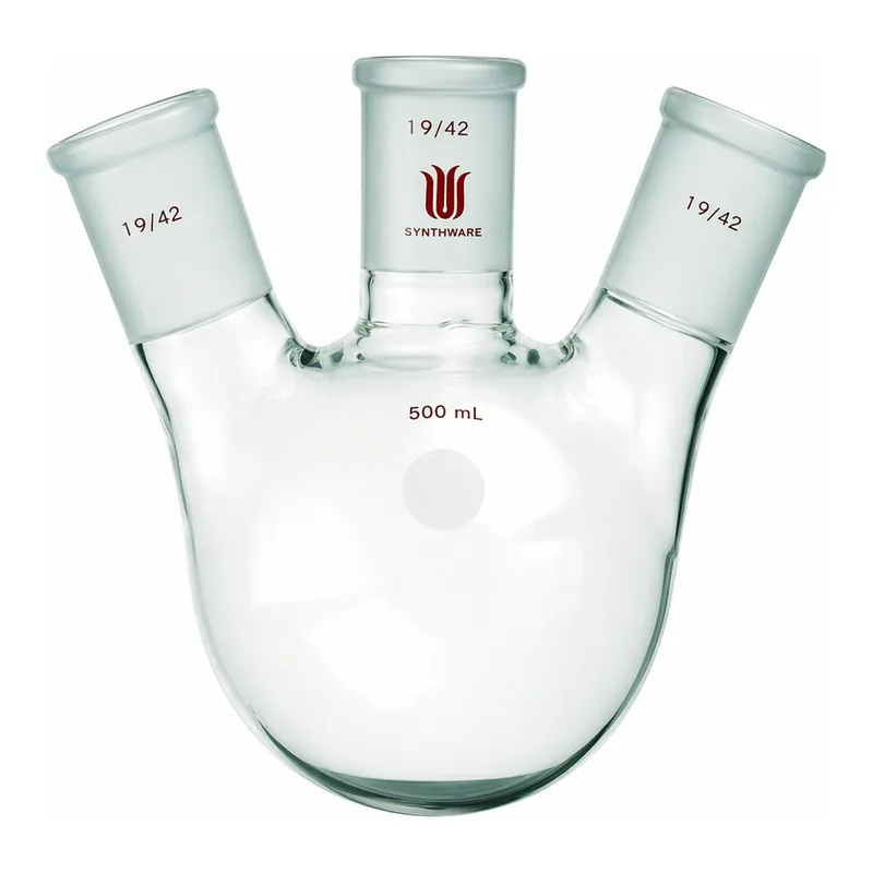 Merck Synthware three neck round bottom flask with angled side necks