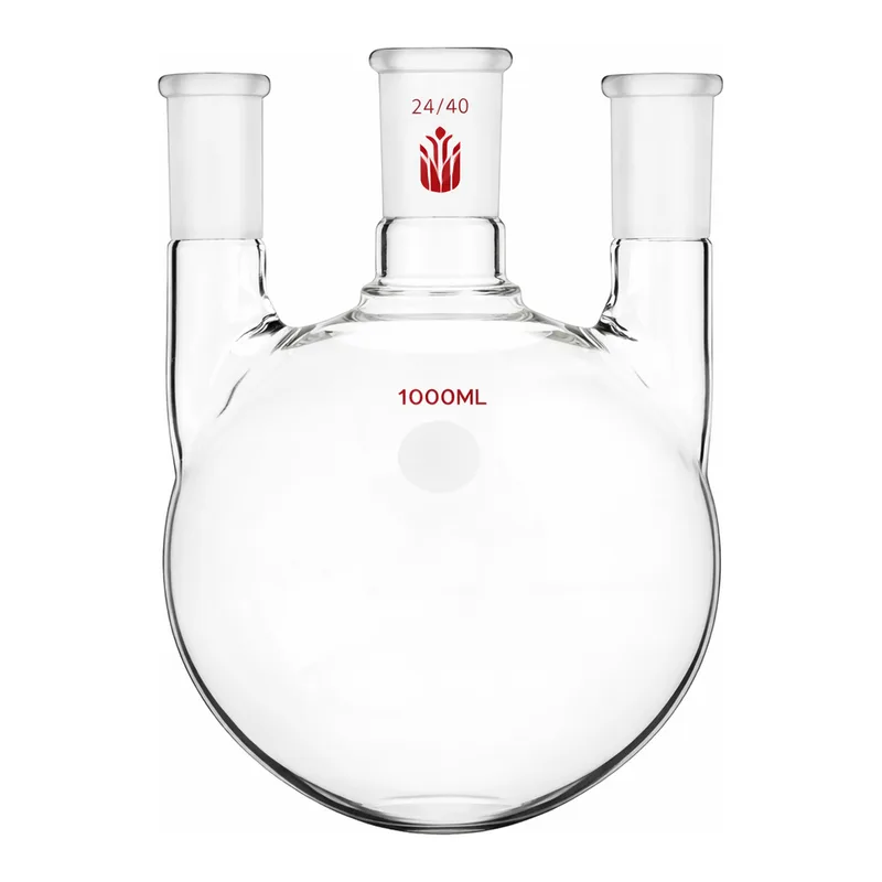 Merck Synthware three neck round bottom flask with vertical side necks