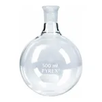 Merck Pyrex round-bottom boiling flask, short neck