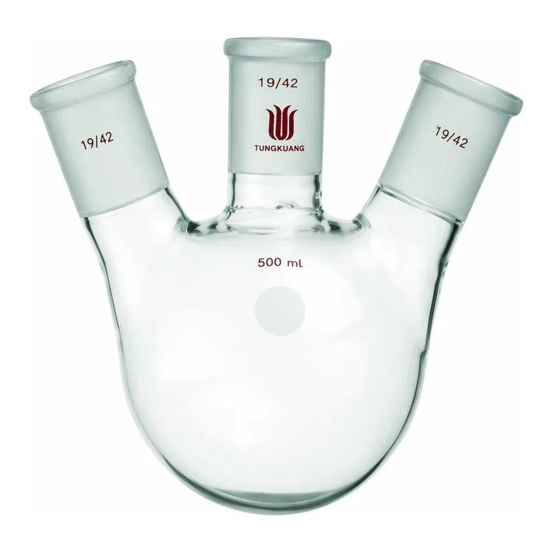 Merck Synthware three neck round bottom flask with angled side necks