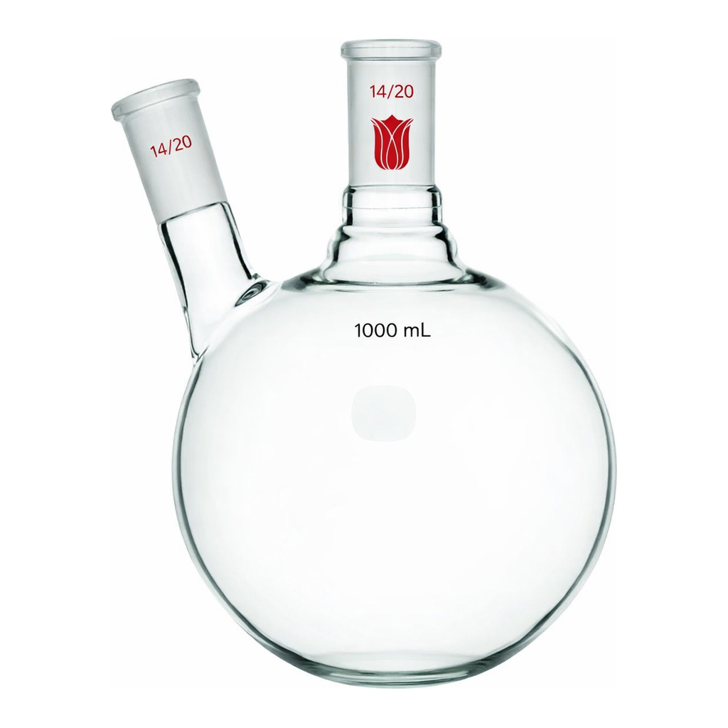 Merck Synthware two neck round bottom flask with angled side neck