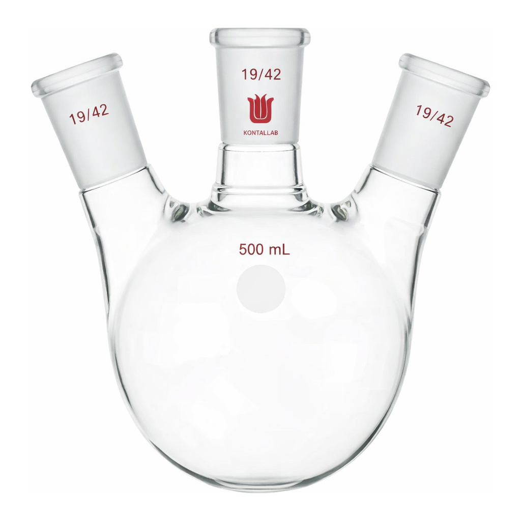 Merck Synthware three neck round bottom flask with angled side necks