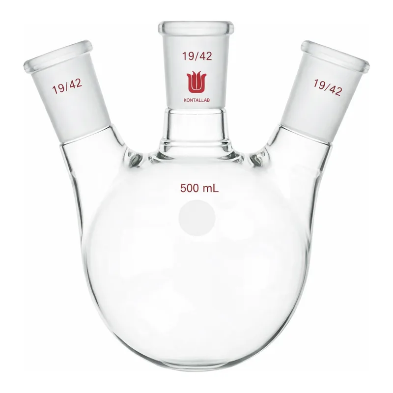 Merck Synthware three neck round bottom flask with angled side necks
