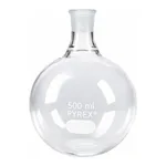 Merck Pyrex round-bottom boiling flask, short neck