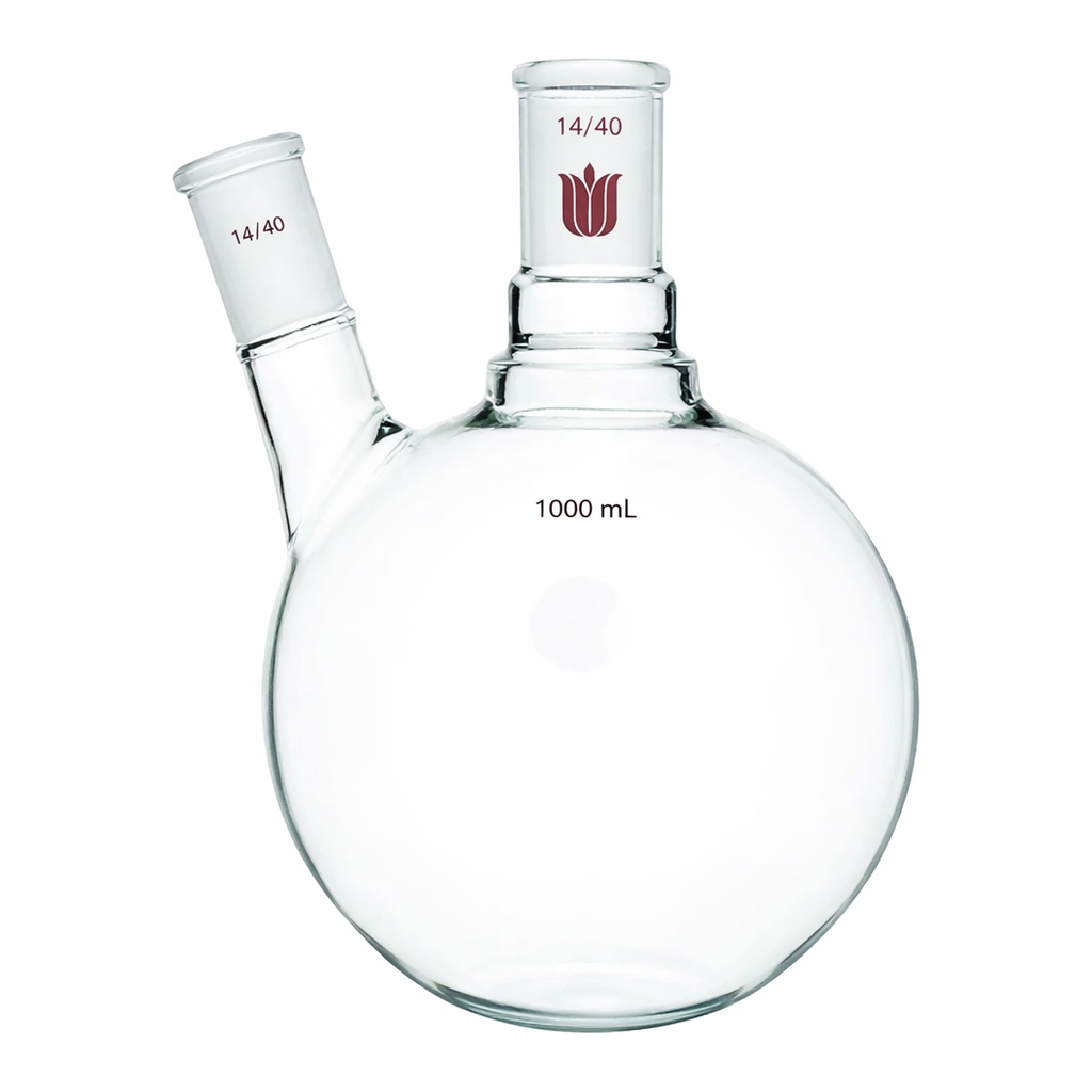 Merck Synthware two neck round bottom flask with angled side neck