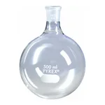 Merck Pyrex round-bottom boiling flask, short neck