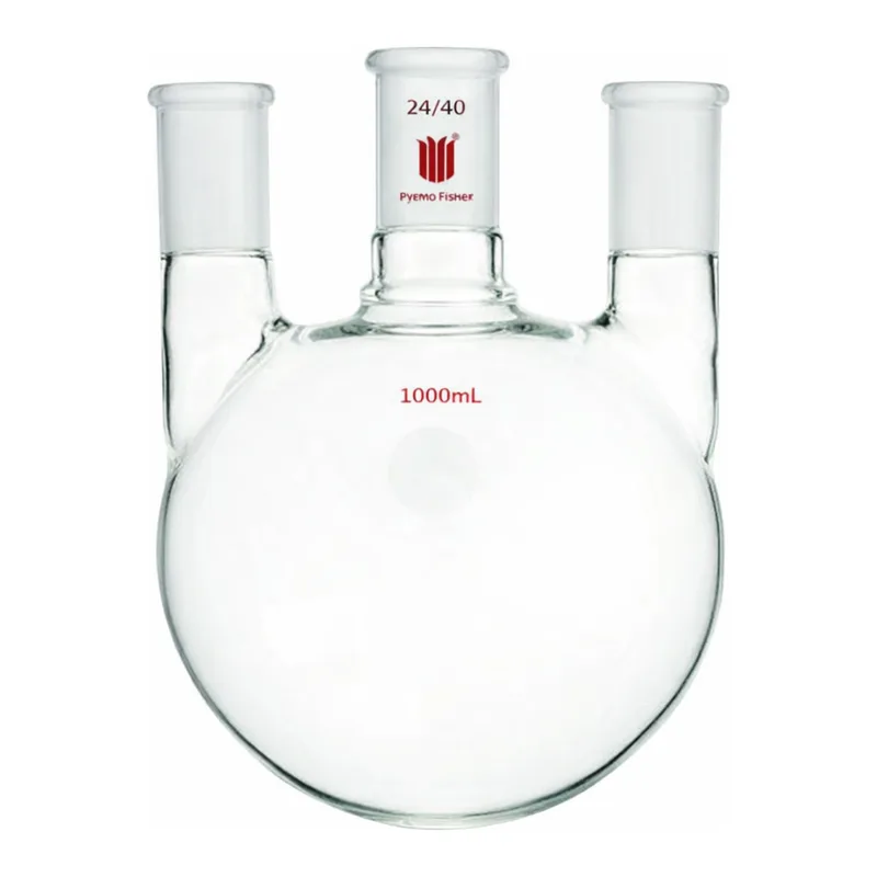 Merck Synthware three neck round bottom flask with vertical side necks