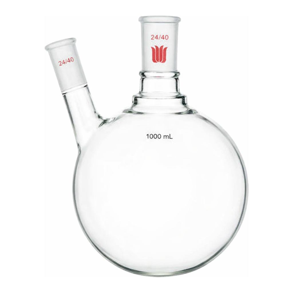Merck Synthware two neck round bottom flask with angled side neck