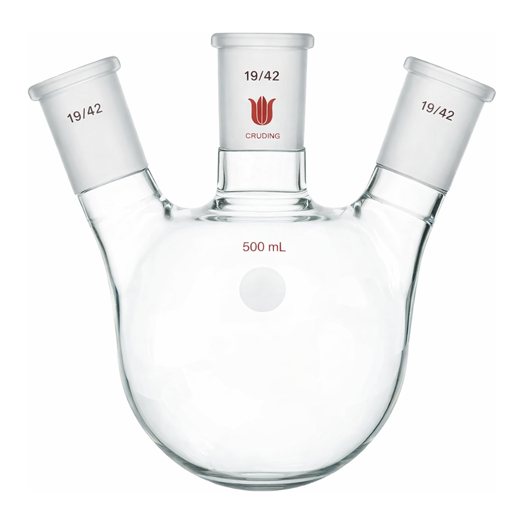 Merck Synthware three neck round bottom flask with angled side necks