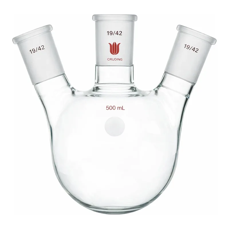 Merck Synthware three neck round bottom flask with angled side necks