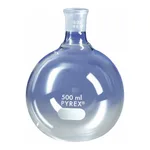 Merck Pyrex round-bottom boiling flask, short neck