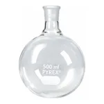 Merck Pyrex round-bottom boiling flask, short neck