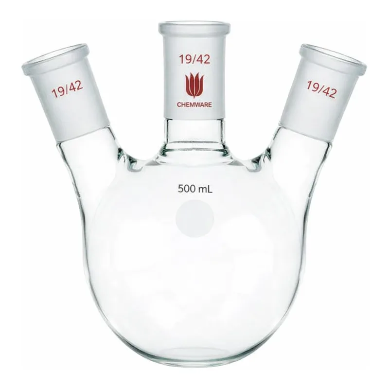 Merck Synthware three neck round bottom flask with angled side necks