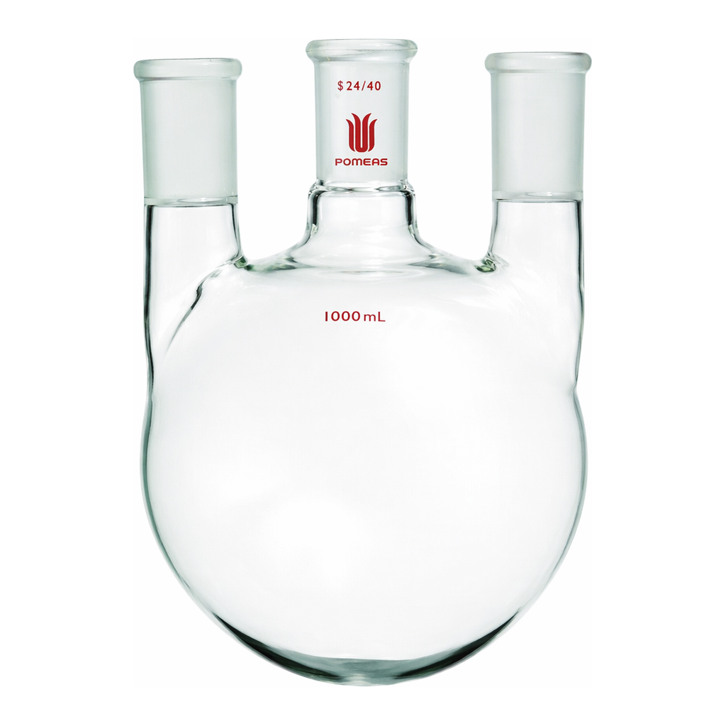 Merck Synthware three neck round bottom flask with vertical side necks