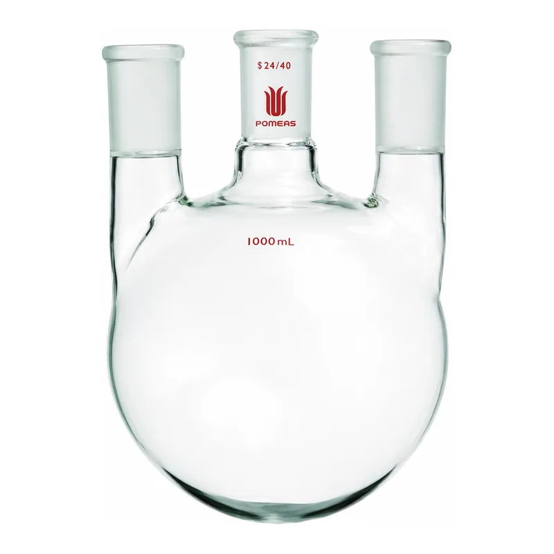 Merck Synthware three neck round bottom flask with vertical side necks