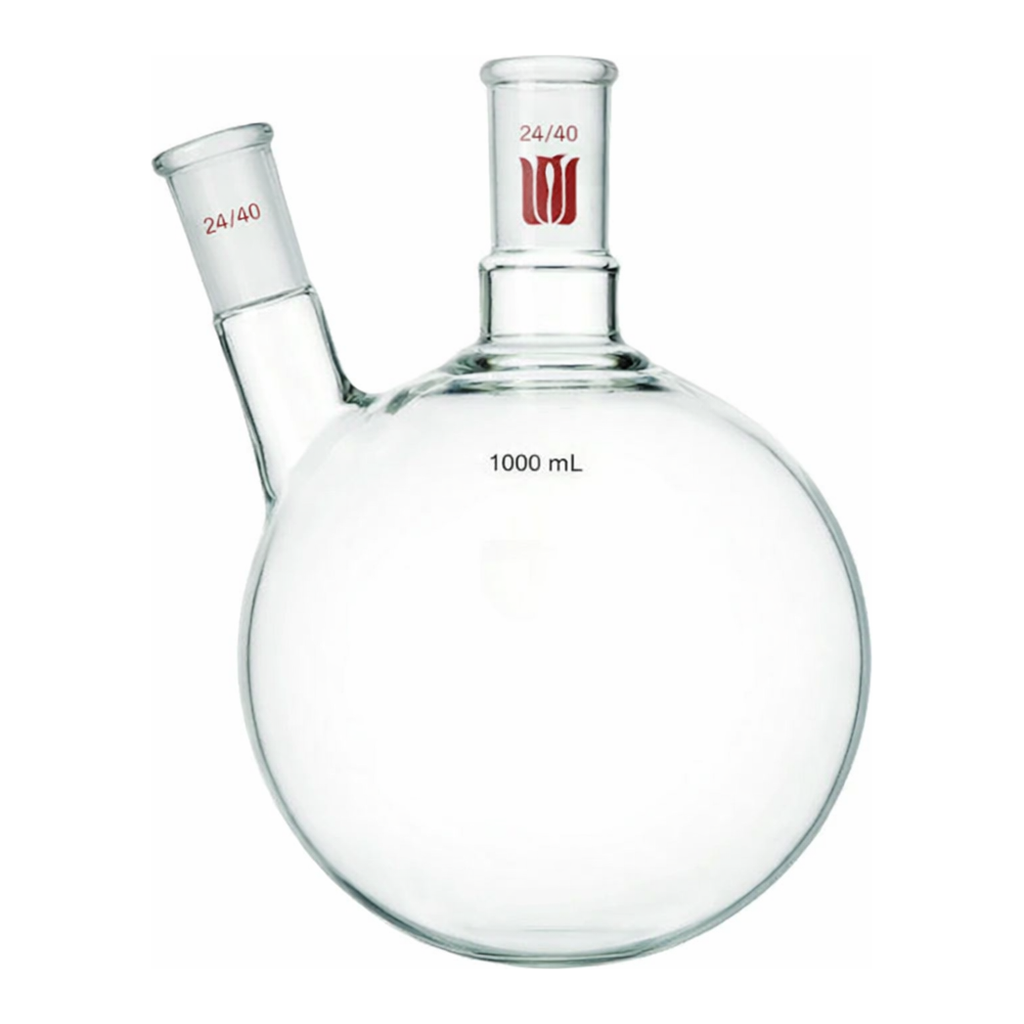 Merck Synthware two neck round bottom flask with angled side neck