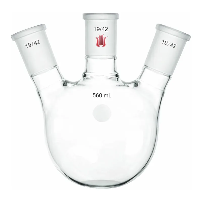 Merck Synthware three neck round bottom flask with angled side necks
