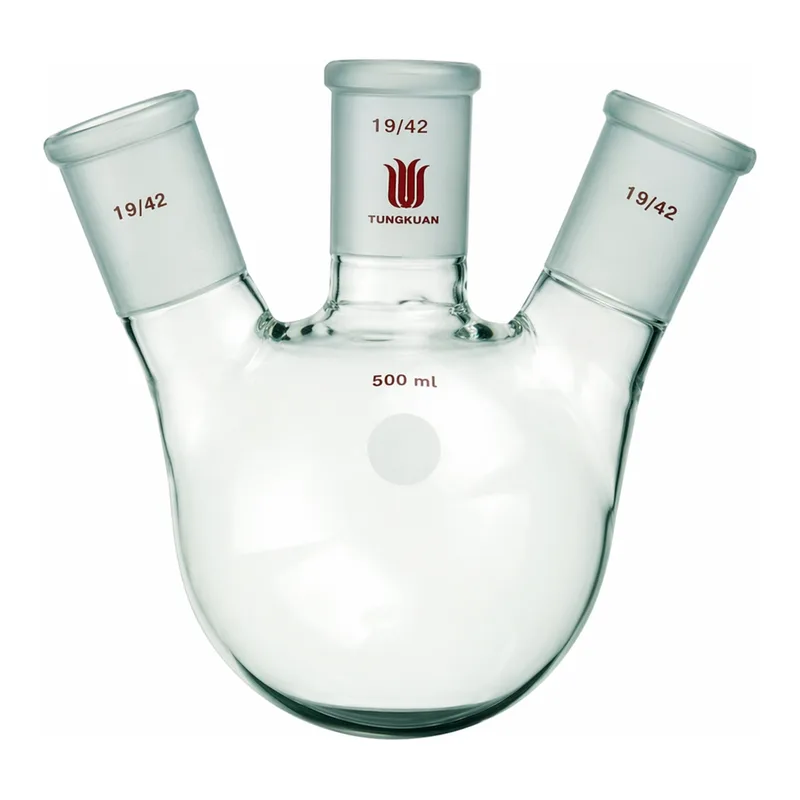 Merck Synthware three neck round bottom flask with angled side necks