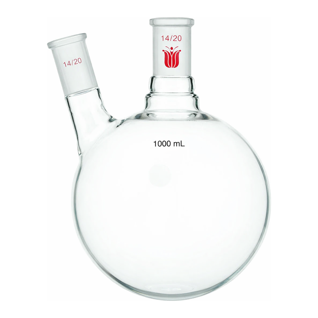 Merck Synthware two neck round bottom flask with angled side neck