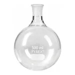 Merck Pyrex round-bottom boiling flask, short neck