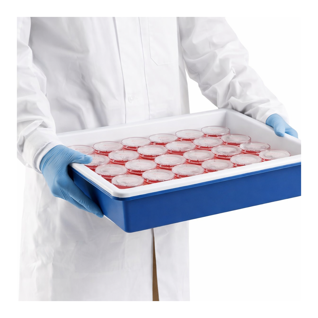 Merck Droplet stackable sample storage tray, polystyrene, blue with white insert
