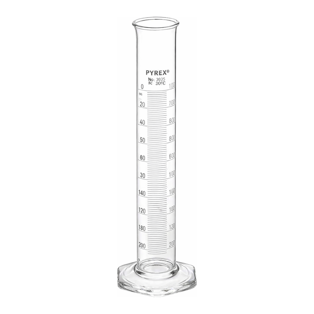 Merck PYREX class A double metric scale graduated cylinder, with white enamel