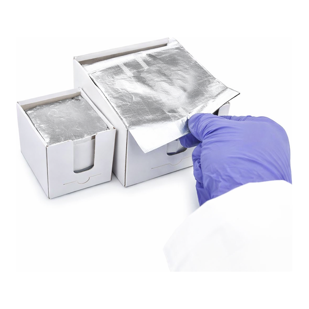 Merck Speedy-Foil aluminium squares interleaved with paper