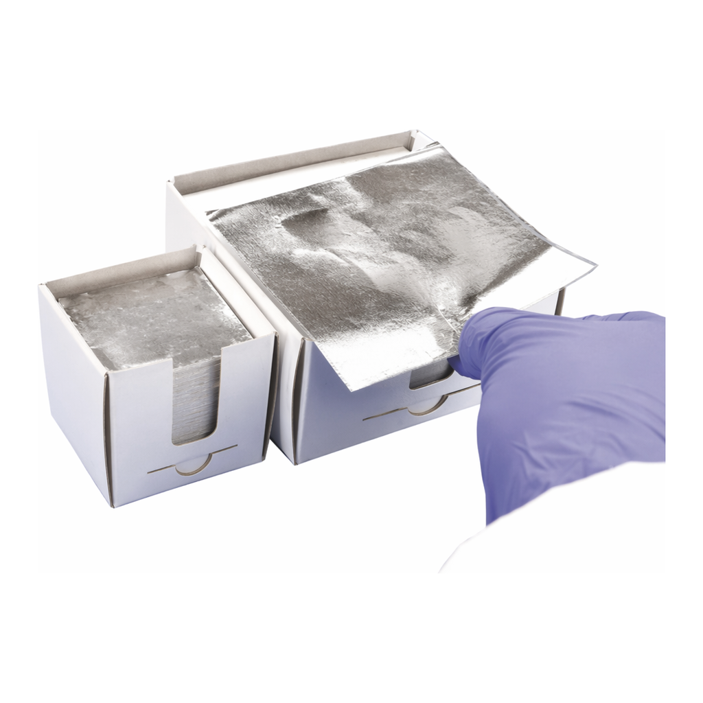 Merck Speedy-Foil aluminium squares interleaved with paper