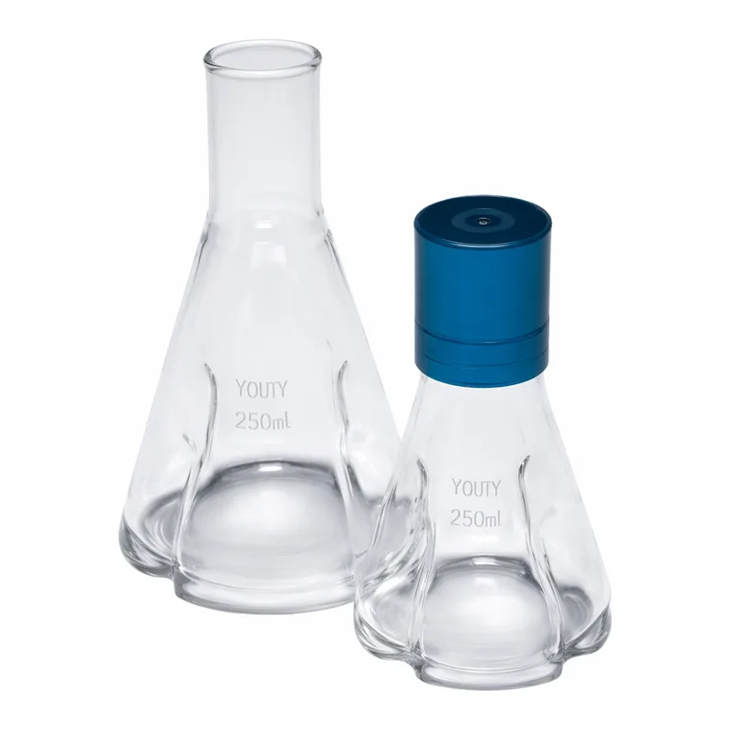 Merck Pyrex Culture flask, baffled, delong neck,