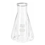 Merck Pyrex baffled trypsinizing flask, with beaded neck