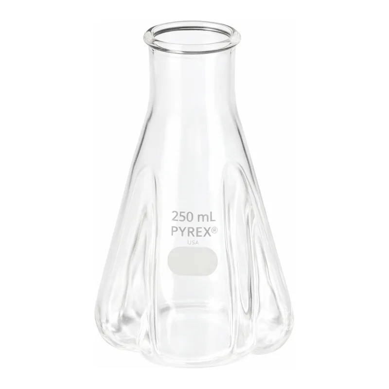 Merck Pyrex baffled trypsinizing flask, with beaded neck